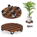 Yomfey 2-Pack 12-Inch Wooden Plant Caddy with Lockable Wheels, Heavy Duty Rolling Plant Stand for Large Pots, Round Wood Plant Dolly Supports up to 170 lbs Each