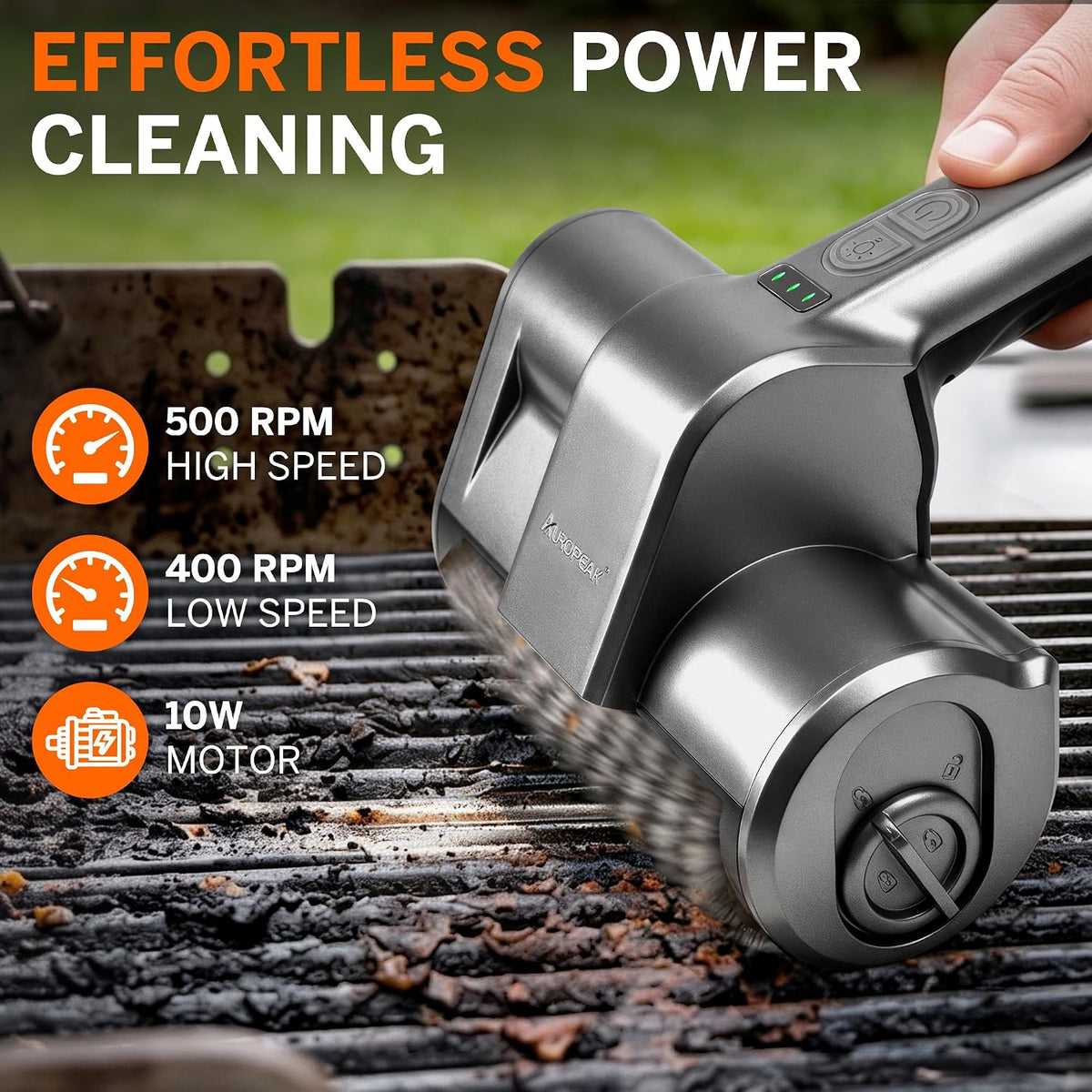 Auropeak Electric Grill Brush, Cordless BBQ Grill Cleaner, 3 Brush Heads