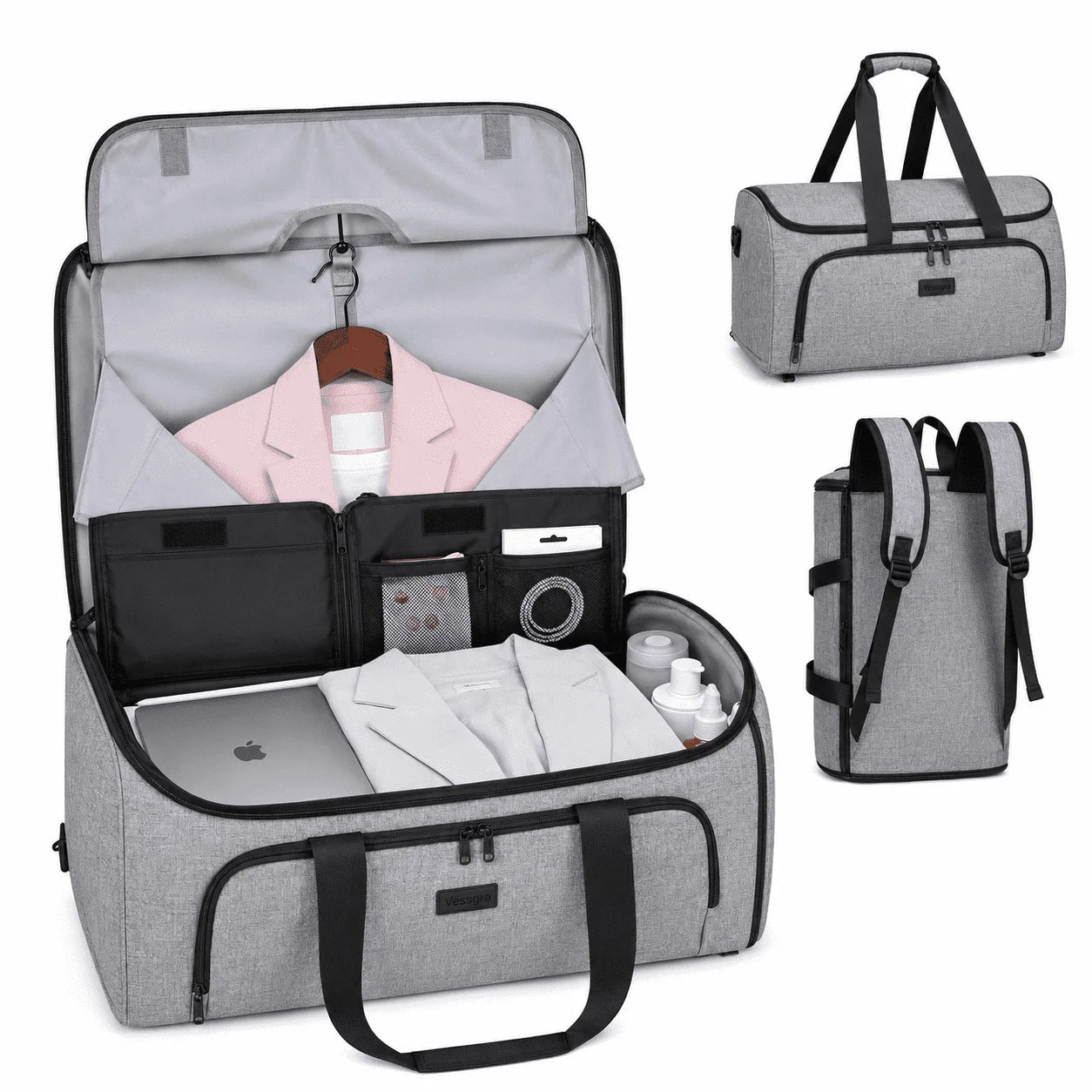 Yomfey Garment Duffel Bag for Travel, 58L Carry-On Garment Bag with Shoe Compartment, Waterproof Wrinkle-Free Suit Travel Weekender Bag for Men and Women
