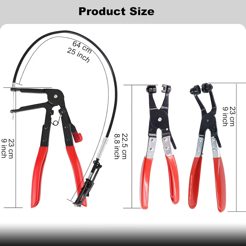 Yomfey 3-Piece Hose Clamp Pliers Set, Long Reach, 45° Angled and Flat Band Clamp Tools for Radiator, Fuel, Heater and Coolant Hose Removal & Installation