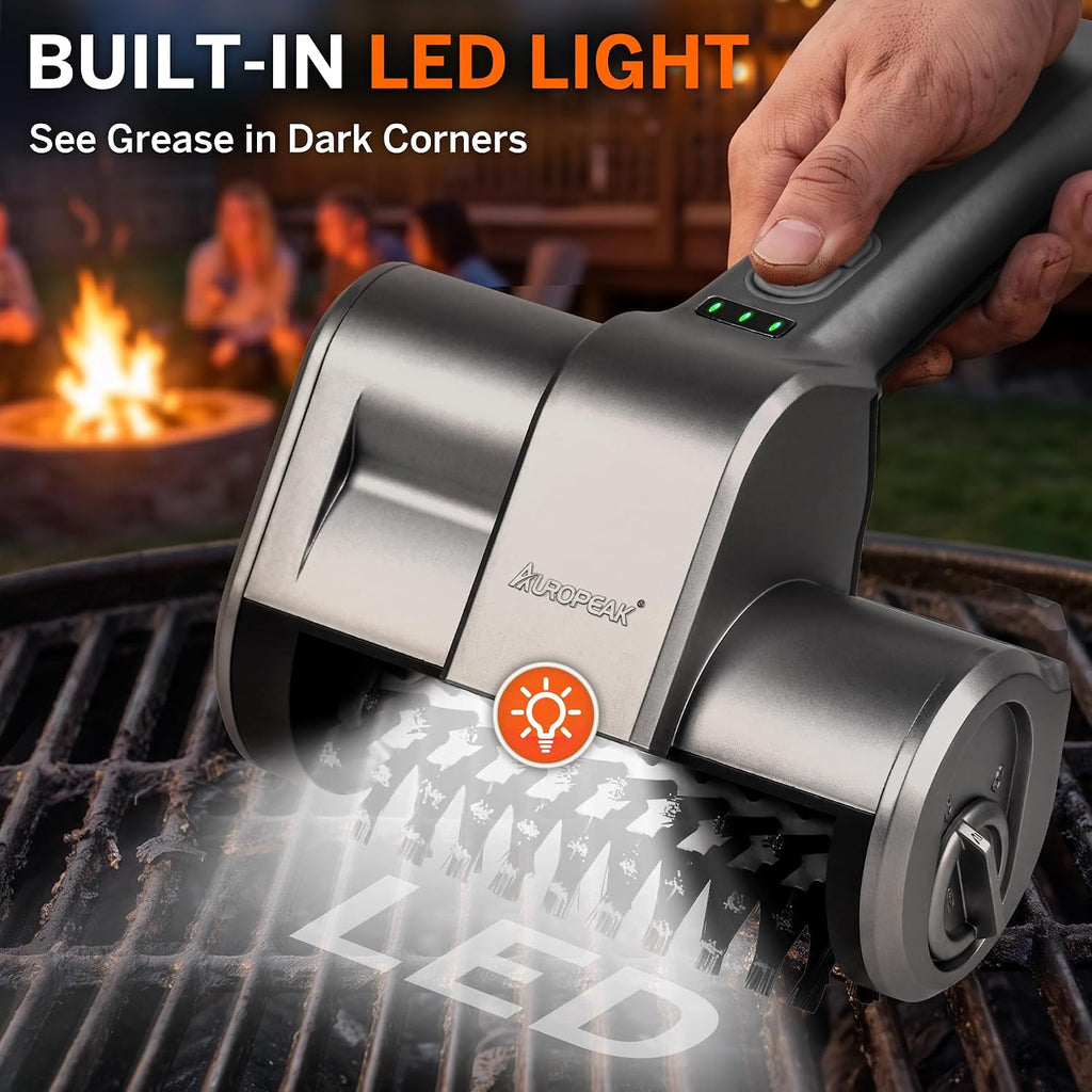 Auropeak Electric Grill Brush, Cordless BBQ Grill Cleaner, 3 Brush Heads
