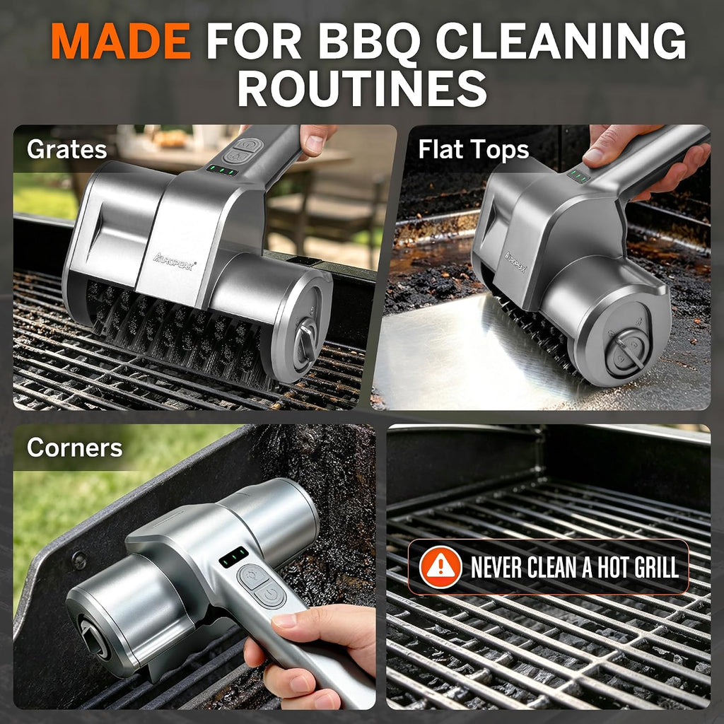 Auropeak Electric Grill Brush, Cordless BBQ Grill Cleaner, 3 Brush Heads