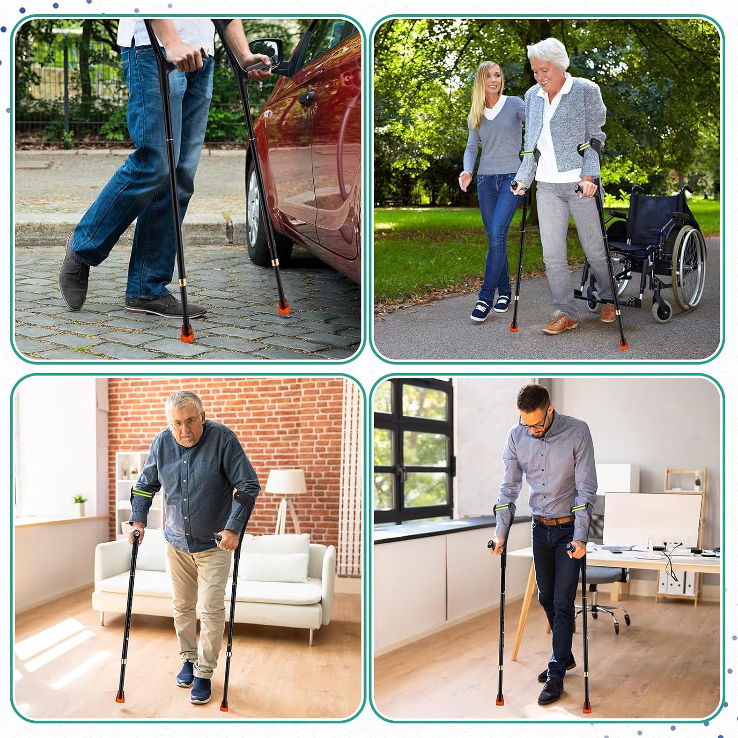 Yomfey Adjustable Forearm Crutches for Adults, Lightweight Aluminum Walking Crutches with 10 Height Settings, Ergonomic Handles, Reflective Strips, Supports up to 300 lbs