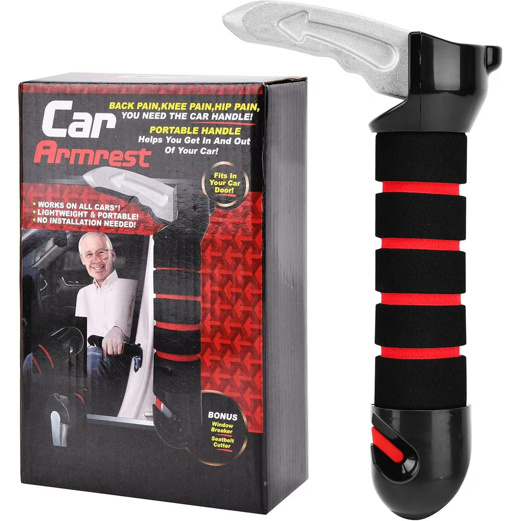 Yomfey 4-in-1 Car Door Assist Handle for Seniors, Vehicle Support Handle with Seat Belt Cutter, Window Breaker and LED Light, Mobility Aid Supports up to 400 lbs