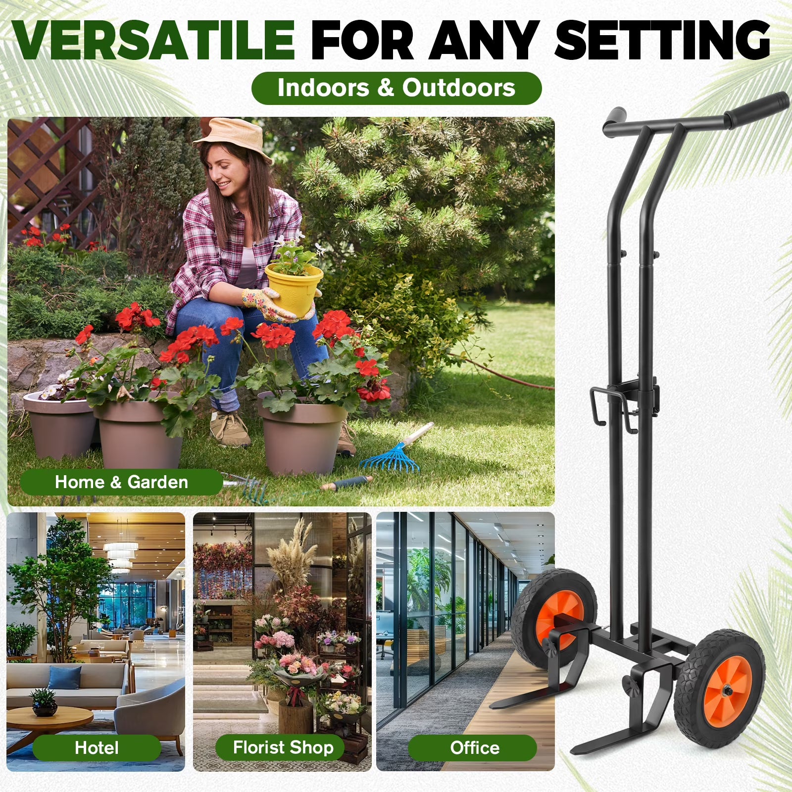 Plant Caddy with Wheels, Heavy Duty Plant Dolly Cart for Large Pots, Adjustable Grabbing Arm & Suction Cups, Garden Pot Mover Trolley with Strap for Indoor & Outdoor Use, Black