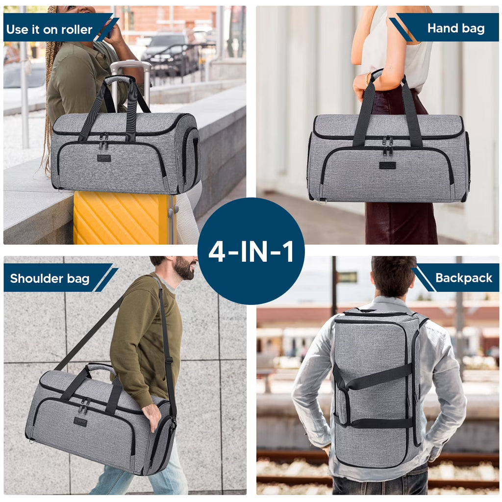 Yomfey Garment Duffel Bag for Travel, 58L Carry-On Garment Bag with Shoe Compartment, Waterproof Wrinkle-Free Suit Travel Weekender Bag for Men and Women