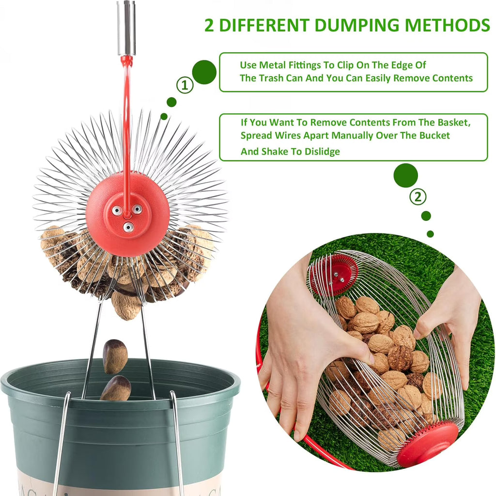 Yomfey Nut Gatherer Roller Tool with Telescopic Handle, 14.6” Rolling Nut Harvester for Walnuts, Pecans, Acorns, Chestnuts & Golf Balls, Yard Collection Tool