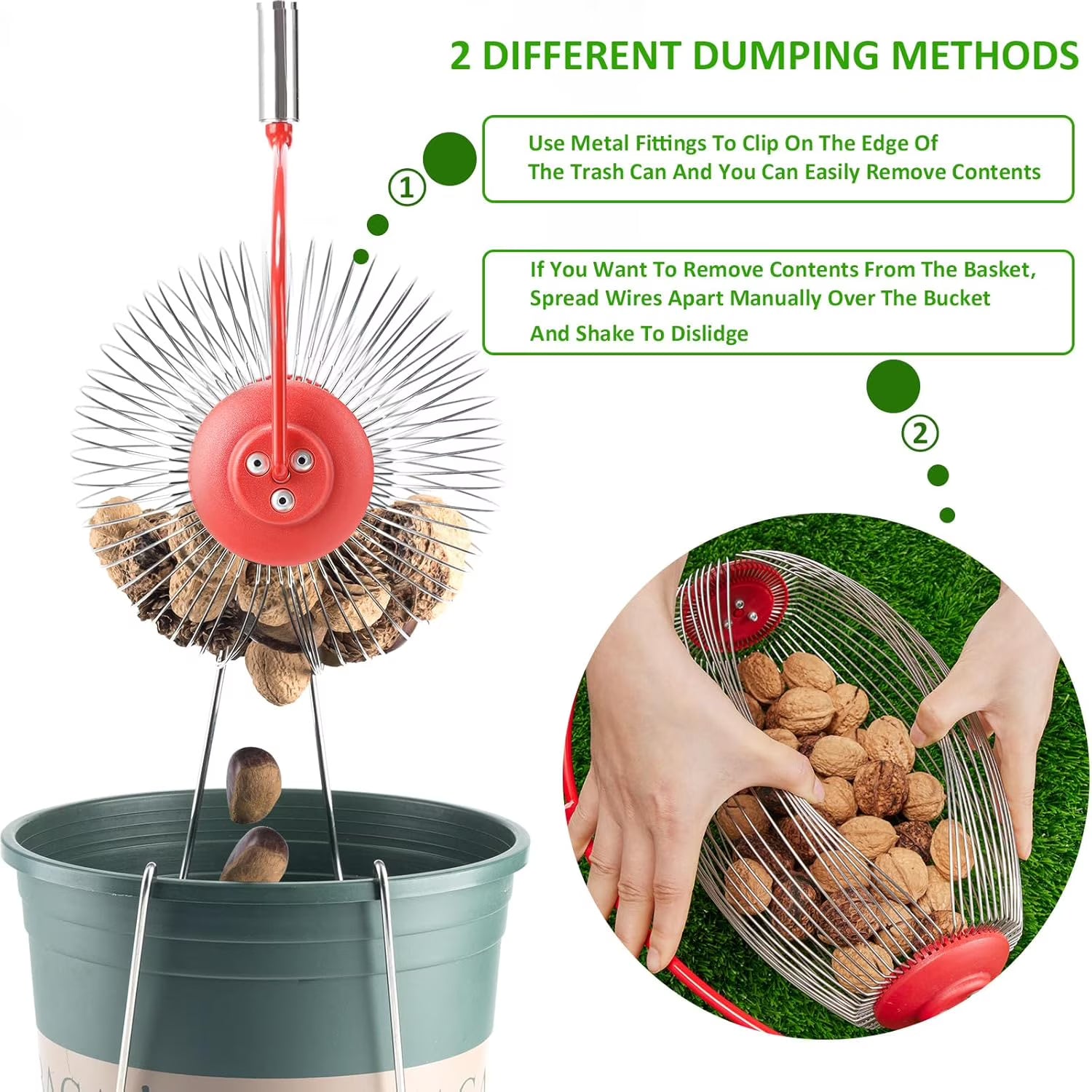 Yomfey Nut Gatherer Roller Tool with Telescopic Handle, 14.6” Rolling Nut Harvester for Walnuts, Pecans, Acorns, Chestnuts & Golf Balls, Yard Collection Tool