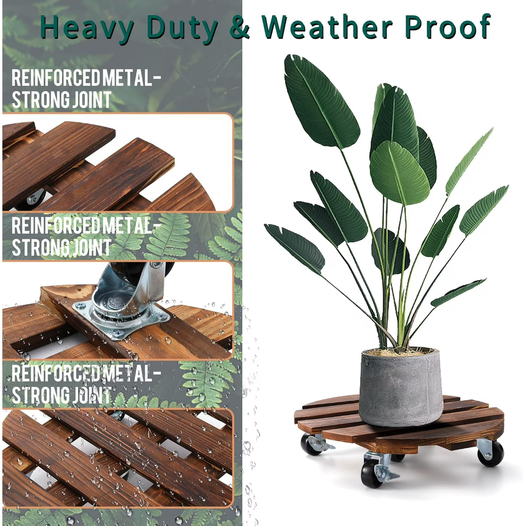 Yomfey 2-Pack 12-Inch Wooden Plant Caddy with Lockable Wheels, Heavy Duty Rolling Plant Stand for Large Pots, Round Wood Plant Dolly Supports up to 170 lbs Each