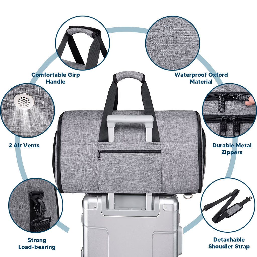 Yomfey Garment Duffel Bag for Travel, 58L Carry-On Garment Bag with Shoe Compartment, Waterproof Wrinkle-Free Suit Travel Weekender Bag for Men and Women