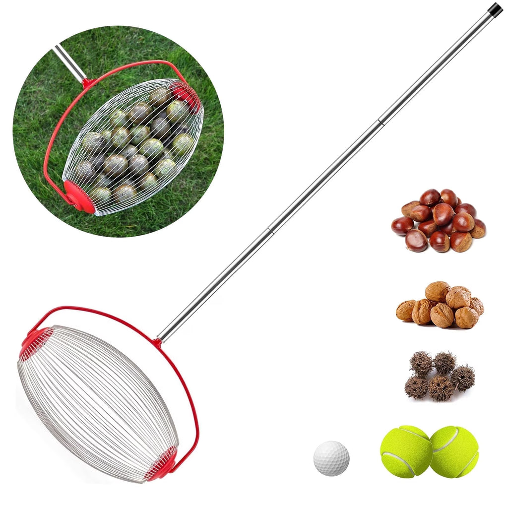 Yomfey Nut Gatherer Roller Tool with Telescopic Handle, 14.6” Rolling Nut Harvester for Walnuts, Pecans, Acorns, Chestnuts & Golf Balls, Yard Collection Tool
