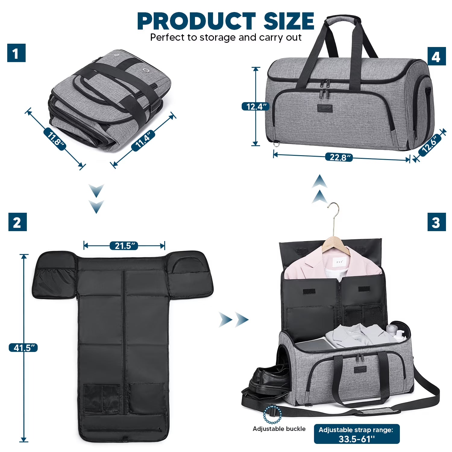 Yomfey Garment Duffel Bag for Travel, 58L Carry-On Garment Bag with Shoe Compartment, Waterproof Wrinkle-Free Suit Travel Weekender Bag for Men and Women