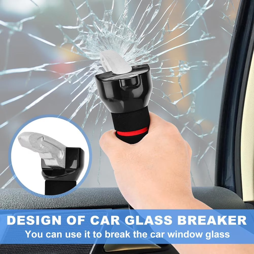 Yomfey 4-in-1 Car Door Assist Handle for Seniors, Vehicle Support Handle with Seat Belt Cutter, Window Breaker and LED Light, Mobility Aid Supports up to 400 lbs