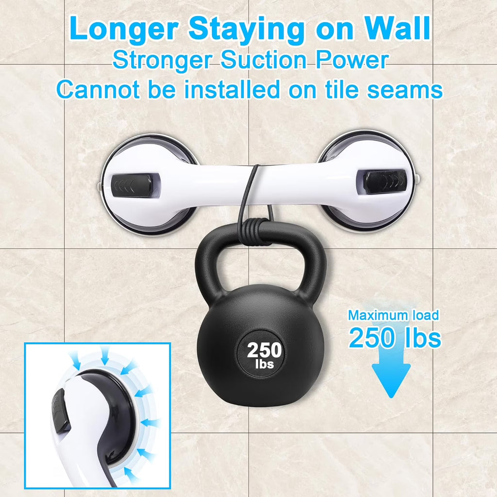 Yomfey 2-Pack Suction Shower Grab Bars for Seniors, Bathroom Safety Handles with Non-Slip Grip, Tool-Free Installation for Shower, Bathtub and Toilet