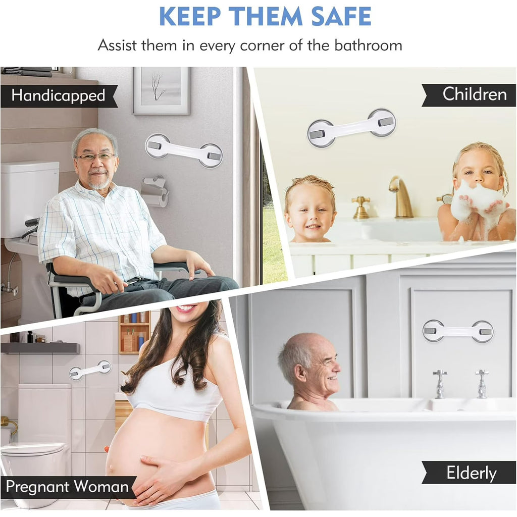 Yomfey 2-Pack Suction Shower Grab Bars for Seniors, Bathroom Safety Handles with Non-Slip Grip, Tool-Free Installation for Shower, Bathtub and Toilet